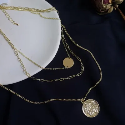 HUANZHI монета кулон крест многослойный золотой цвет металлический дизайн Прохладный шик длинная цепь ожерелья для женщин девушек вечерние ювелирные изделия подарок - Окраска металла: B