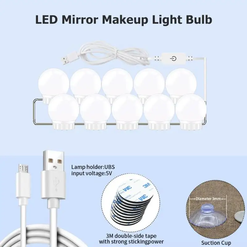 6/10/14LED USB 5V макияж настенная лампа набор для туалетного столика с регулируемой яркостью зеркальный светильник косметический Красота лампа светильник колба строки