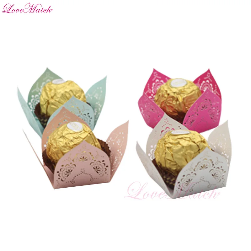 

50pcs/lot Laser Cut Flower Dot Candy Bar Baby Shower Candy Box Wedding Favor Chocolate Bar Baby Shower Party Table Decoration