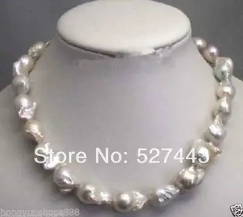

Wholesale free shipping >>Large 15-23mm White Unusual Baroque Pearl Necklace disc Clasp 18"