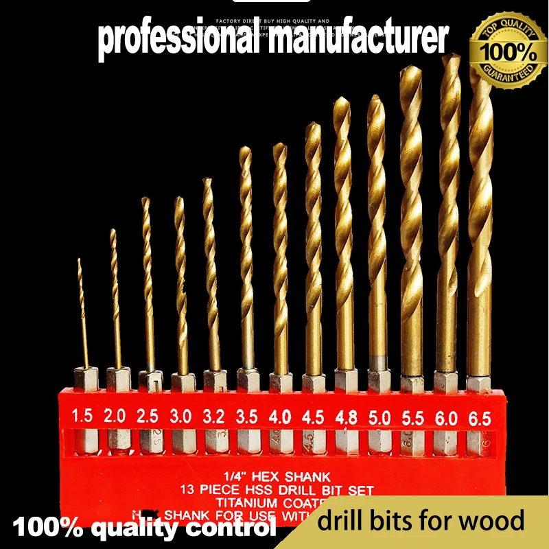 

ti-coated drill bits for wood use 13pcs kit wood drill bits made of hss with ti-coated hex shank drill bits