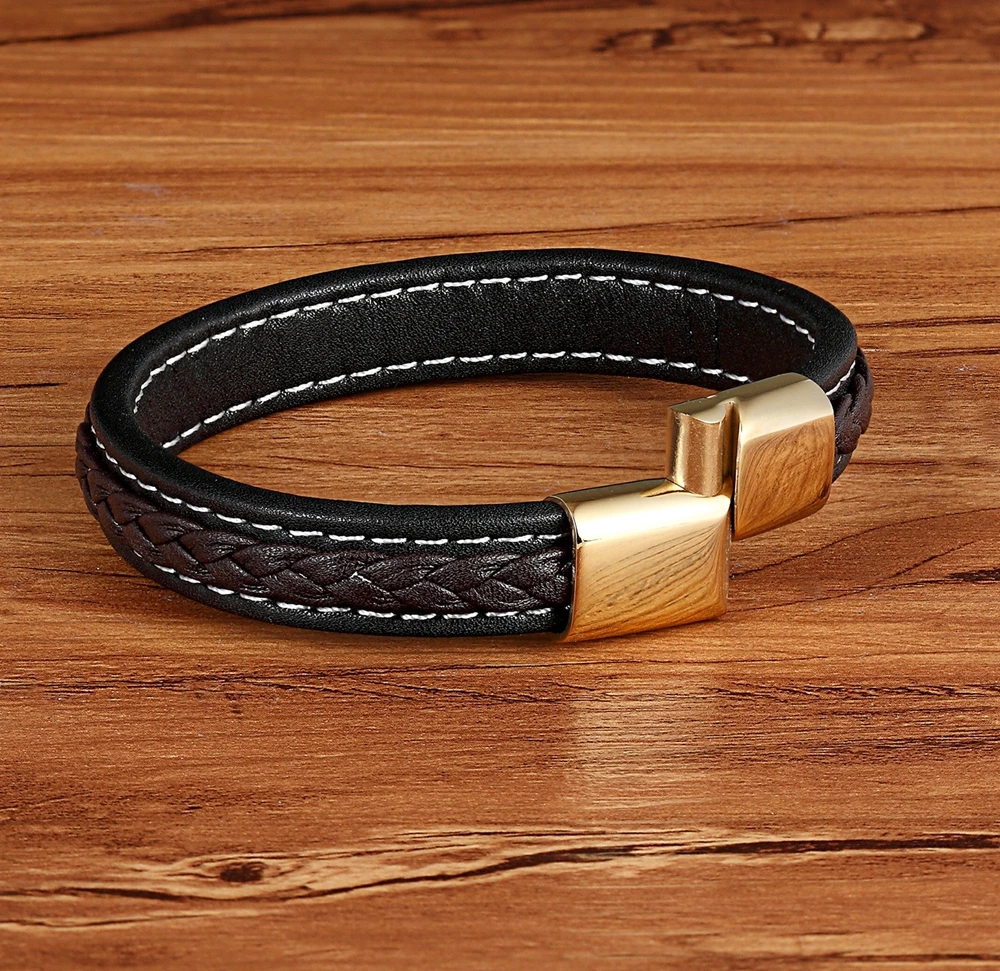 2018 Cross Braided Design Leather Bracelet for Men Women Stainless Steel Magnetic Button Charm Cuff Bangle Gift 3 Sizes Choose