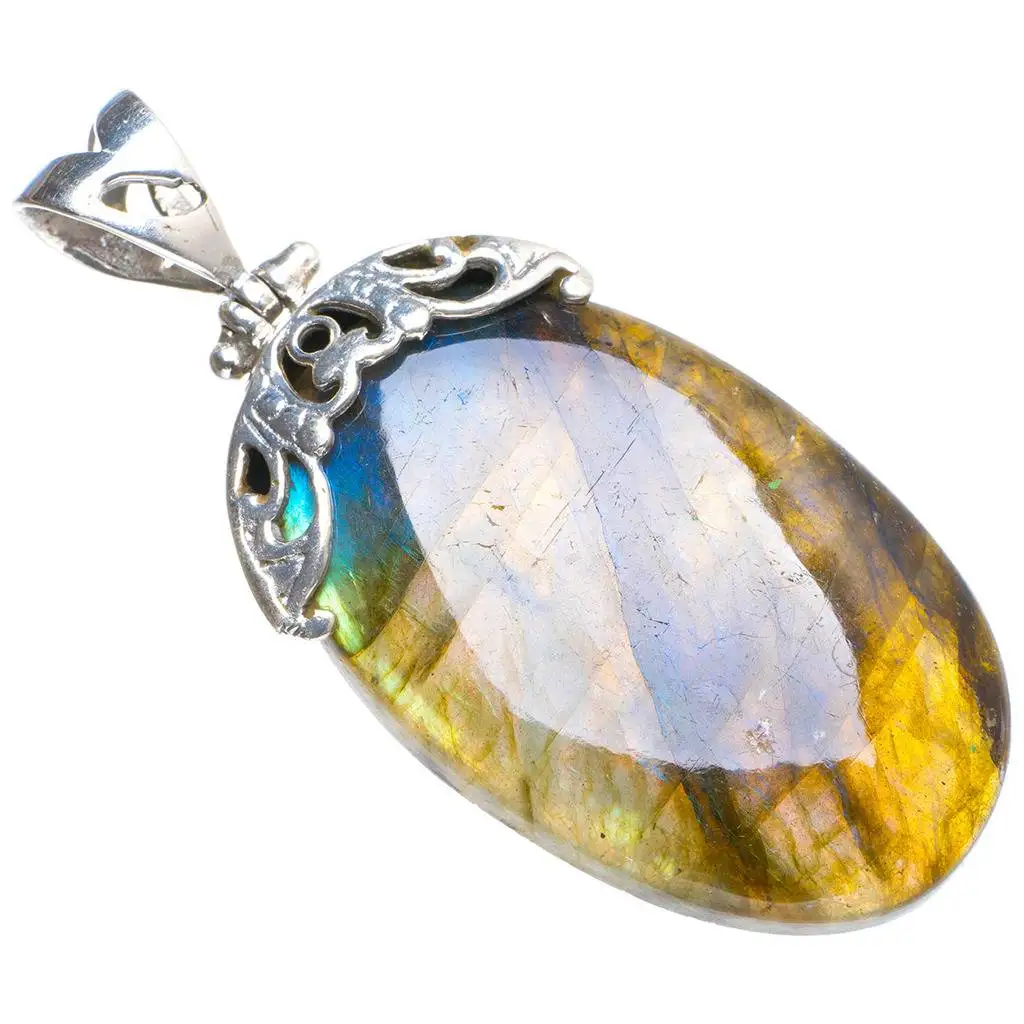 

Natural Blue Fire Labradorite Handmade Unique 925 Sterling Silver Pendant 2.5" Y5174