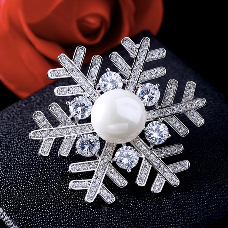CZ Cubic Zirconia Snowflake Brooch Broach Women Dress Pin Jewelry HR00927