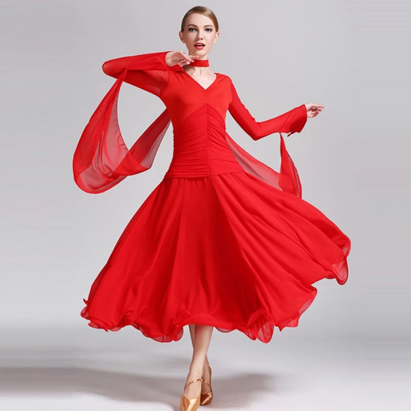 Rouge noir robe de danse standard danse costume de salon femme robe