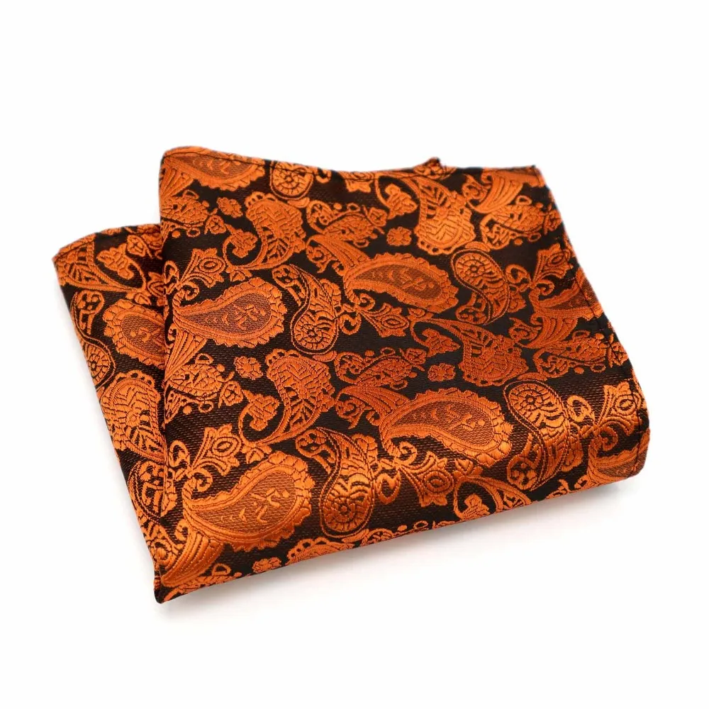 

F009 Classic Men's Silk Handkerchief Vintage Hanky Orange Woven Paisley Pocket Square Wedding Party 25*25cm Suit Chest Towel