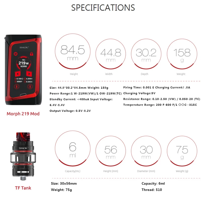 В наличии Smok Morph 219 комплект Vape Вт MORPH MOD изысканный IML смолы с 6 мл TF Танк Большой CAN