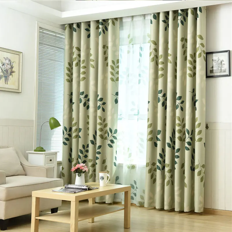 

Window Blackout Curtain Short for Living Room Modern Bedroom Door Roman Ready Kitchen Green Curtain and Tulle Children Room Leaves Drapes
