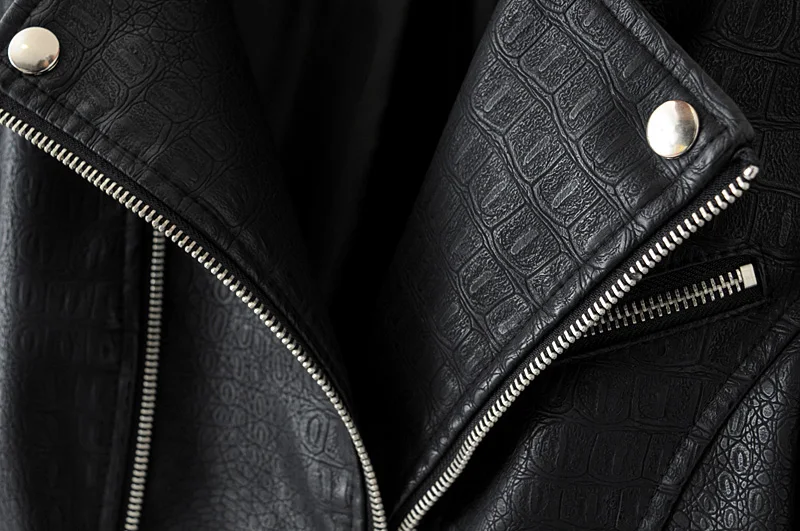 Женская куртка из искусственной змеиной кожи с отворотами и длинным рукавом, тонкая женская куртка, осенняя Новинка, на молнии, в стиле Харадзюку, в стиле ретро, уличная, Черная Женская куртка