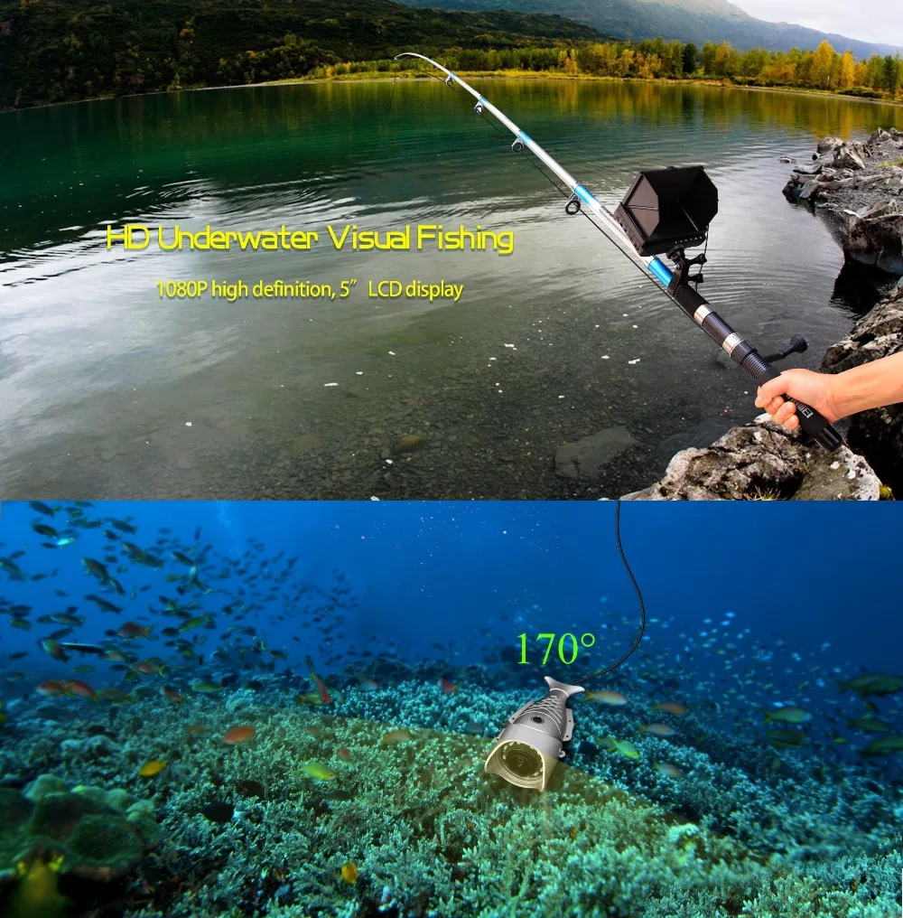 

New arrival! 15m long wire 170 deg fisheye view battery powered 1080p 2mp ice fishing camera DVR system underwater fish finder