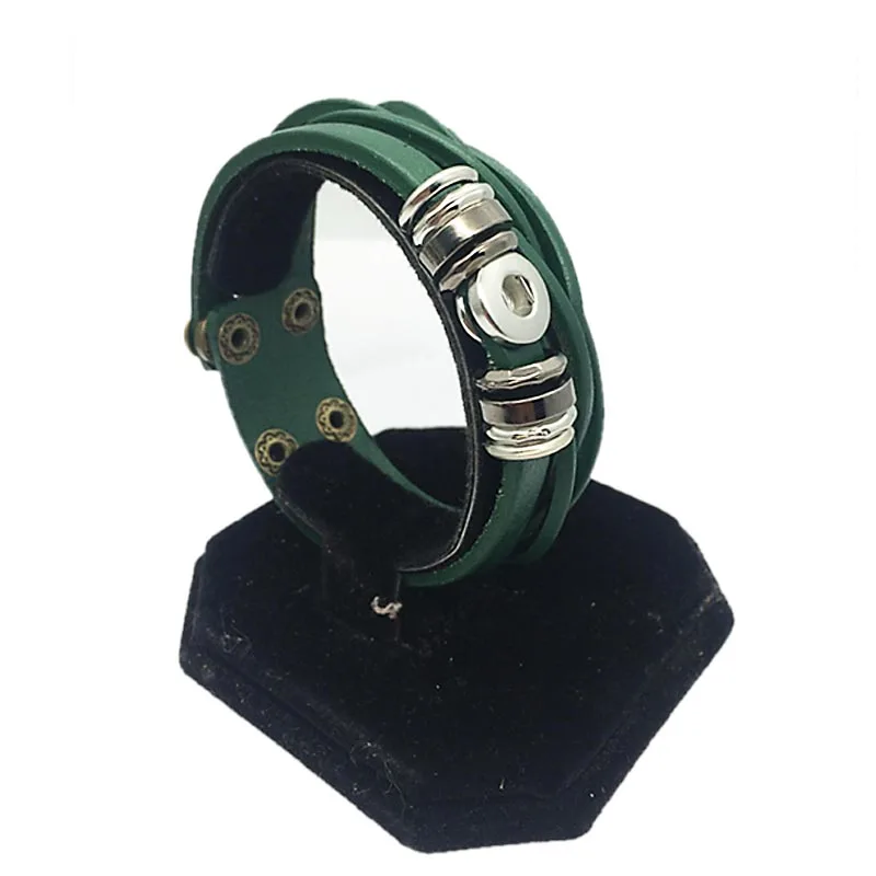 Настоящий кожаный браслет 135 ручной работы 12 мм 18 мм браслет на застежке-кнопке очаровательные ювелирные изделия для женщин и мужчин подарок - Окраска металла: dark green 12mm