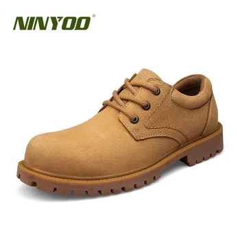 

NINYOO Spring Autumn Men Work Shoes Genuine Leather Outdoor Casual Shoes Wearproof Martens Shoes Big Size 47 48 Father's Shoes