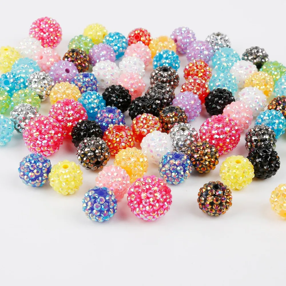 Fashion Candy Color Handmade 12mm 10Pcs Round Chunky Resin Rhinestone Beads Ball for Kids Girls Jewelry Making