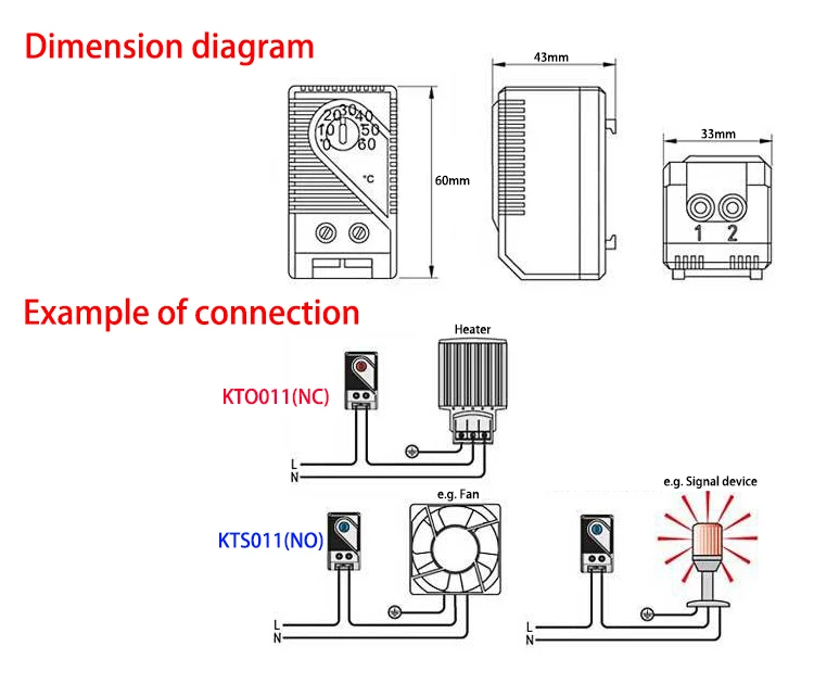 Терморегулятор механический нормально открытый нормально закрытый KTO011 KTS011 NO NC компактный терморегулятор Управление вентилятором