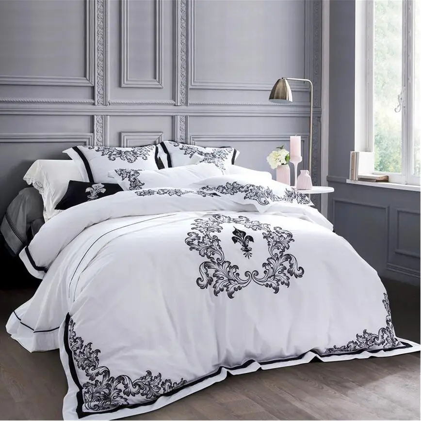 100 Egyptian Cotton 60s Sa Fabric Luxury White Hotel Bedsheets Luxury White Embroidered Bedclothes Egypt Cotton Bed Set 5 Star Hotel Bedding Queen King Size