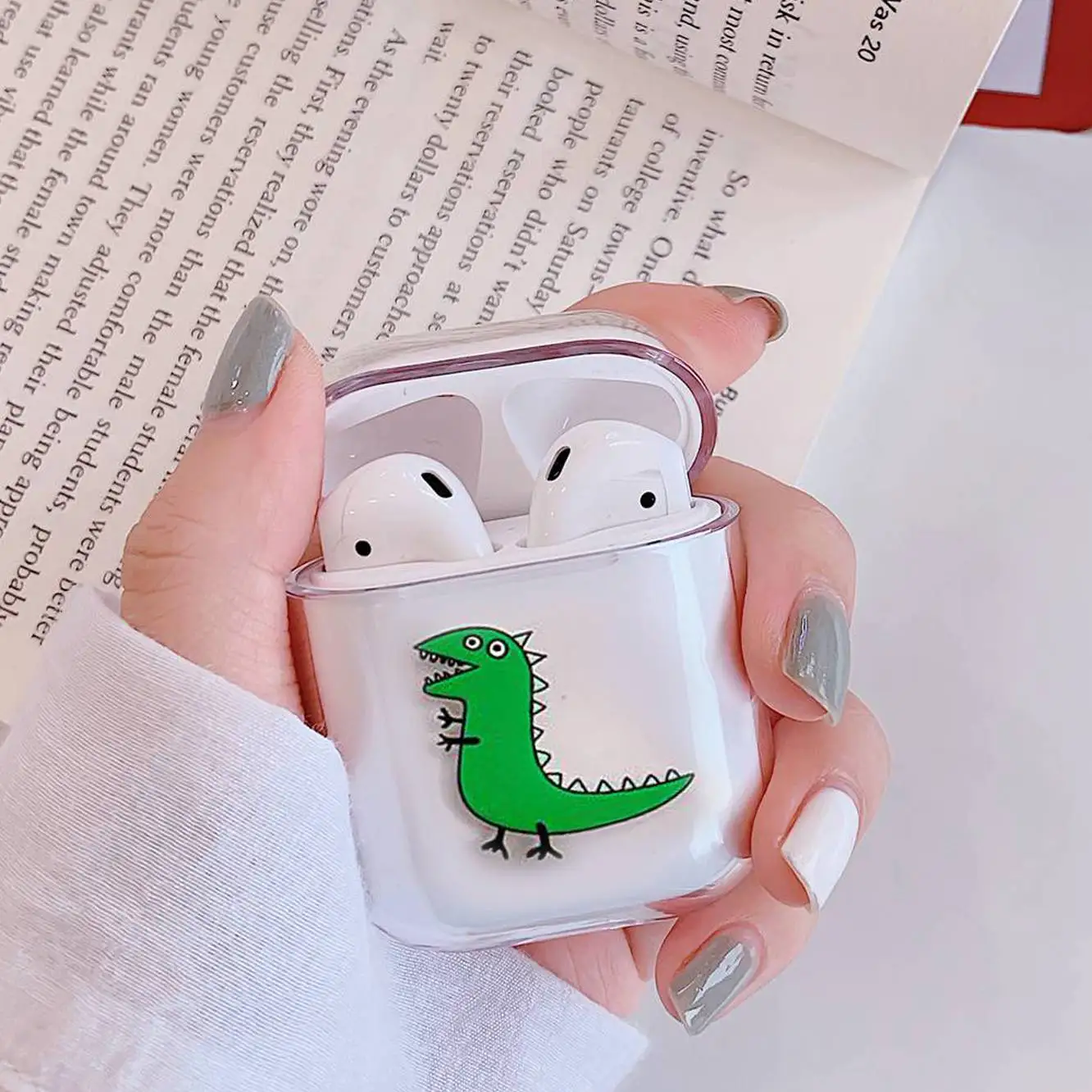 

For AirPods Case Transparent Cute dinosaur Cartoon frog Protective Hard clear Cover Wireless Earphone Case for Air Pods 2