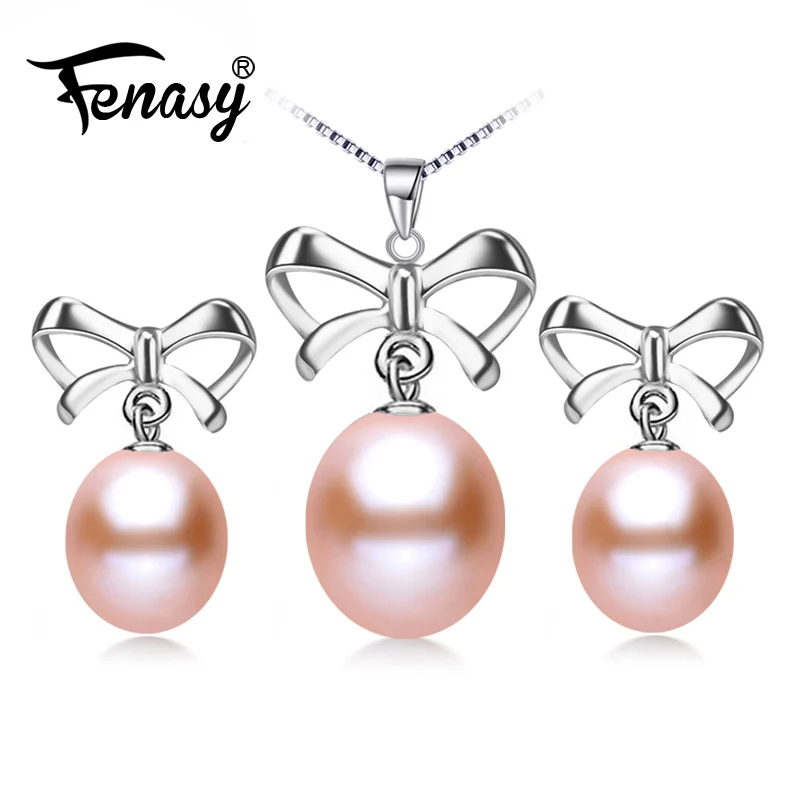 

FENASY Trendy Pearl Jewelry setsnatural Pearls Bowknot Earrings And Pendant necklacewedding Engagement Bridal Fine Jewelry Box