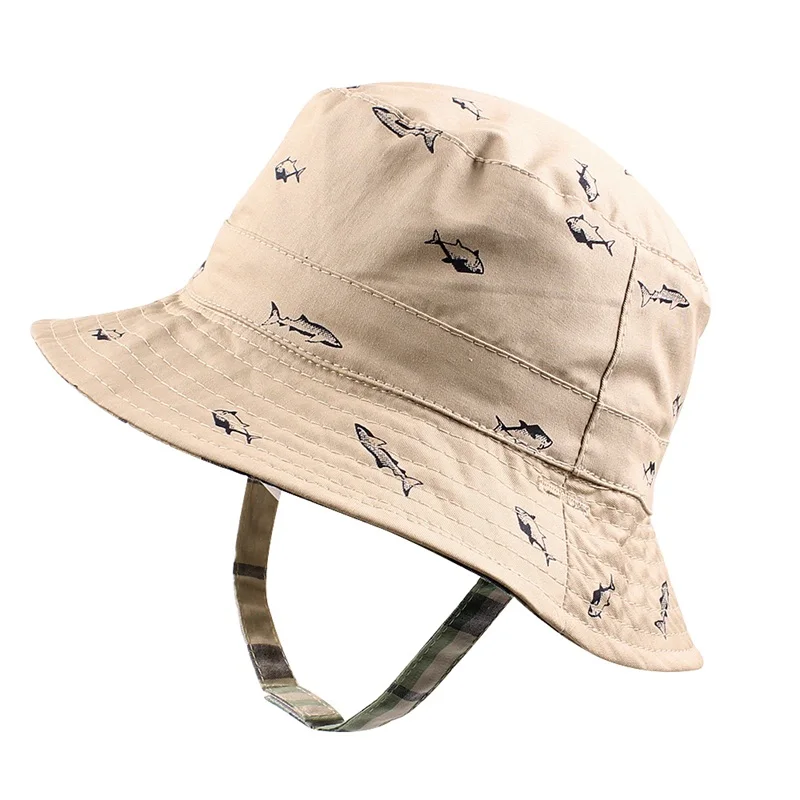 Cute Fish Baby Boys Hat Cotton Bucket Hat For Boys Spring Summer Kids Sun Cap Beach 2 Side Children Cap 0-4Y Baby Boys Clothing (2)