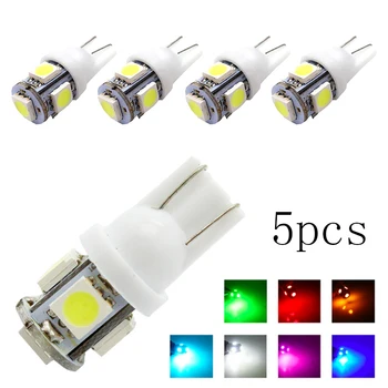 

5pcs Super Bright DC 12V T10 LED W5W 5050 5SMD 192 168 194 White Lights LED Car Light Wedge Lamp Bulbs License Plate Ligh