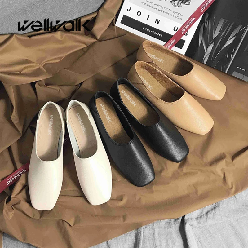 

Wellwalk Ballet Flats Woman Shoes Korean Styles Ballerina Flats Shoes Ladies Design Flats Female Ballerina Shoes Square Toe