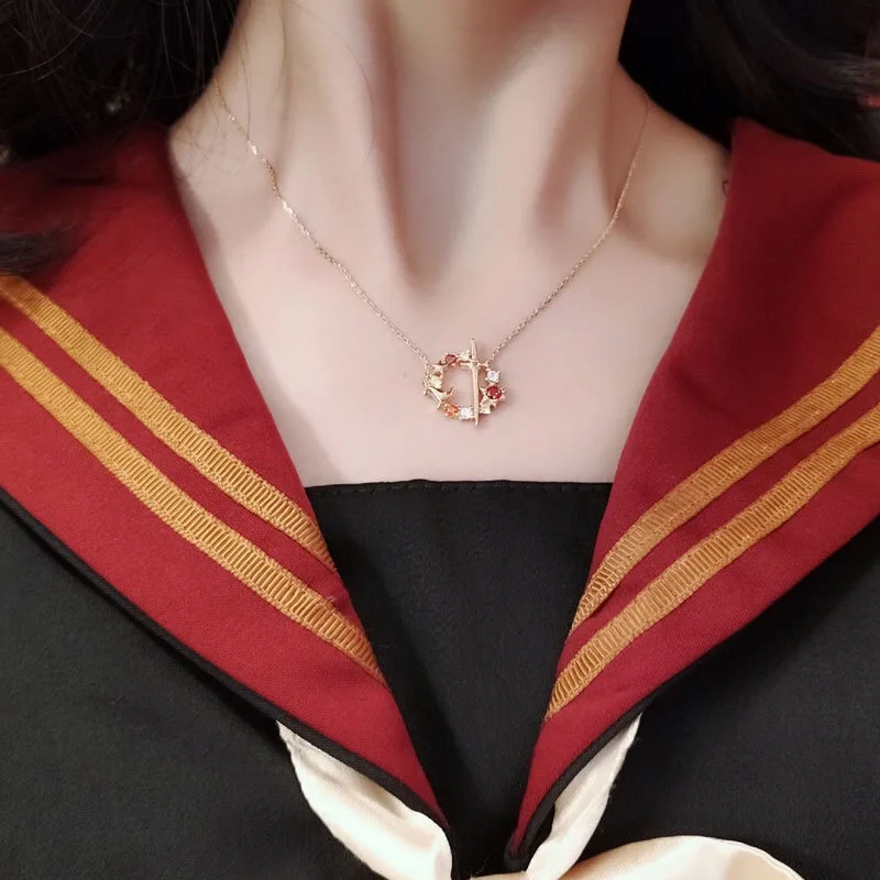 

2019 Harry Potter Necklace 925 Silver Magic Stone Necklace Gryffindor Pendants Philosopher's Red Stones Necklace for Women Gift