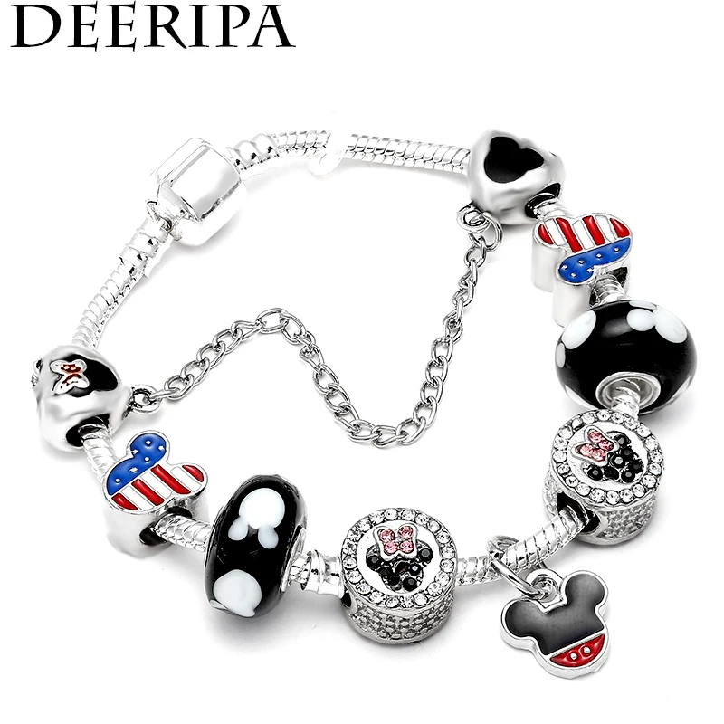 

3.00 Mm Snake Chain Friendship Charm Bracelet Mickey Minnie Brand Bracelets & Bangles For Women Handmade Jewelry Gift