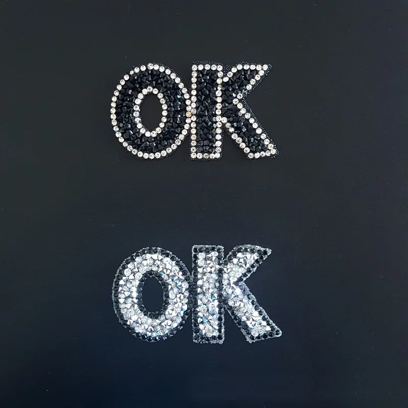 

Iron On Patch Hand drill stick hot drilling hot stamping OK letter DIY rhinestone adhesive