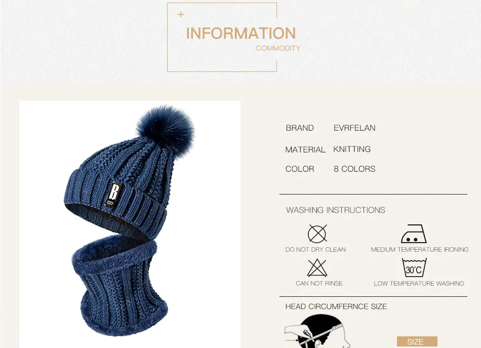 Evrfelan бренд шапка и шарф комплект Для женщин помпонами зимняя шапка, шарф толстый теплый хлопок 2 шт./компл. зимние аксессуары подарок для женщины
