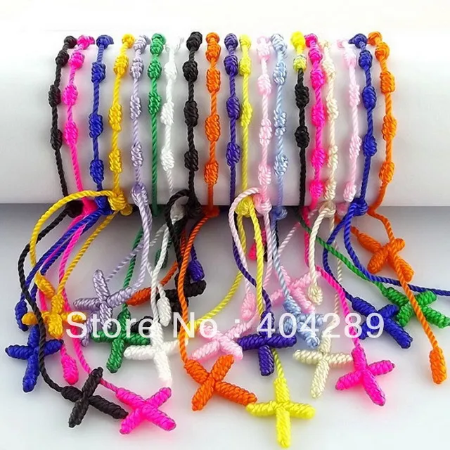 

50pcs Mix color Religious bracelet hand rope Hand Made Knotted Rosary Bracelets Pulseras Decenarios