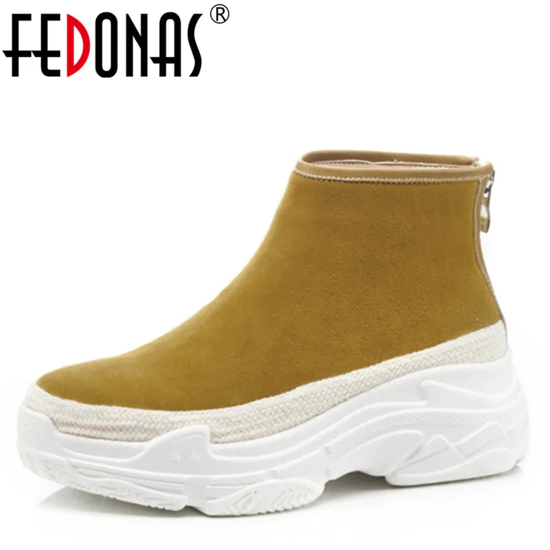 

FEDONAS 1New Arrival Women Ankle Boots Suede Leather Autumn Winter Warm Platforms Flats Shoes Woman Round Toe Casual Sneakers