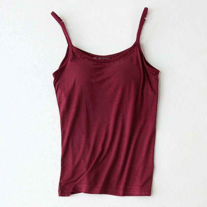 Adjustable Spaghetti Strap Camisole Basic Seamless Tank Top Women Maroon