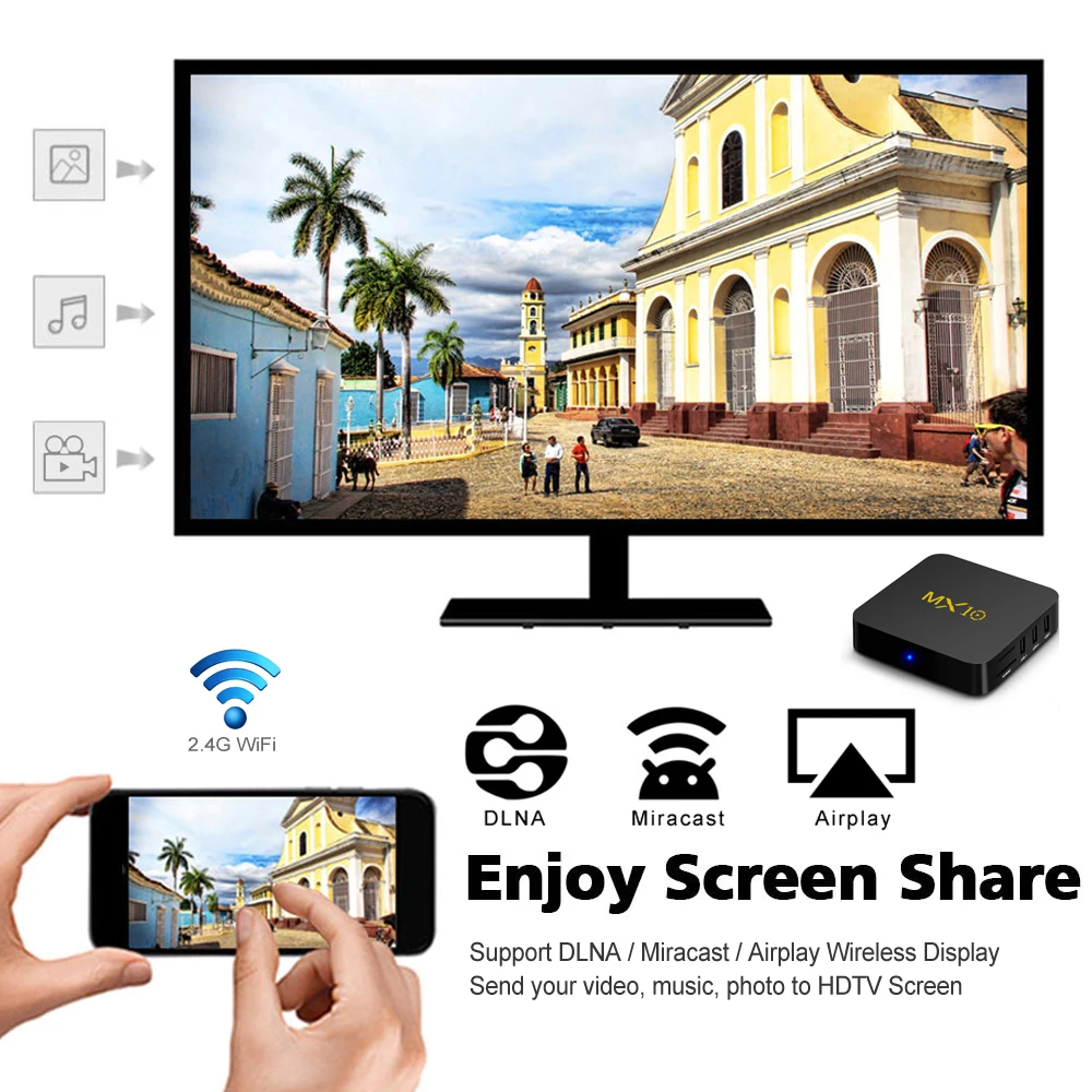 MX10 Smart Android 9,0 ТВ приставка Rockchip RK3328 4 ГБ/64 Гб приставка IP tv 4 к H.265 USB3.0 Miracast WiFi Смарт ТВ приставка медиаплеер