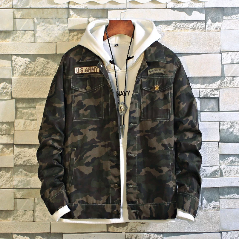 

Autumn Euro-America Army Military Denim Jacket Men Cowboy Camouflage Tactical Casual Fashion Bomber military motorcycle Jackets