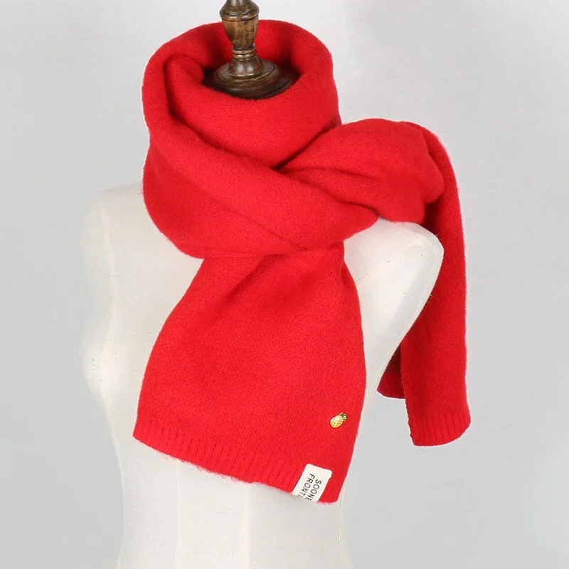 Зимний женский однотонный вязаный шарф кашемировые шарфы теплые модные длинные шарфы и палантины одеяло теплый палантин аксессуары - Цвет: Красный