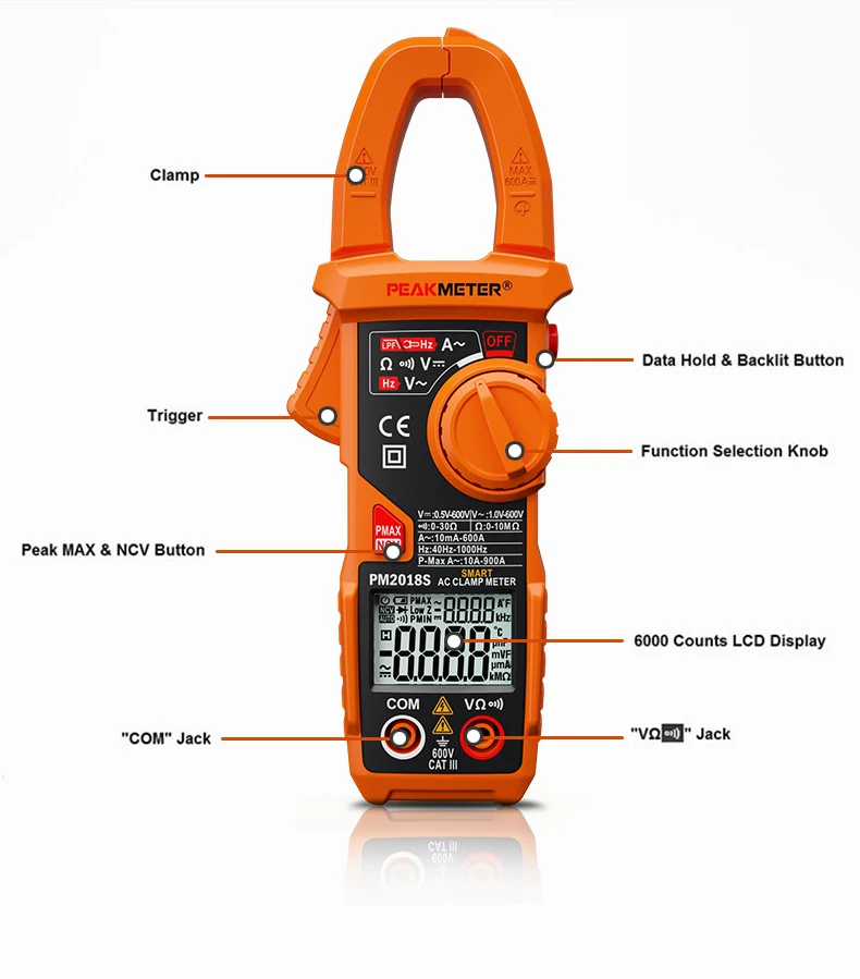 Цифровой клещи PEAKMETER PM2018S портативный цифровой мультиметр переменного тока Сопротивление напряжения непрерывность измерения тестер