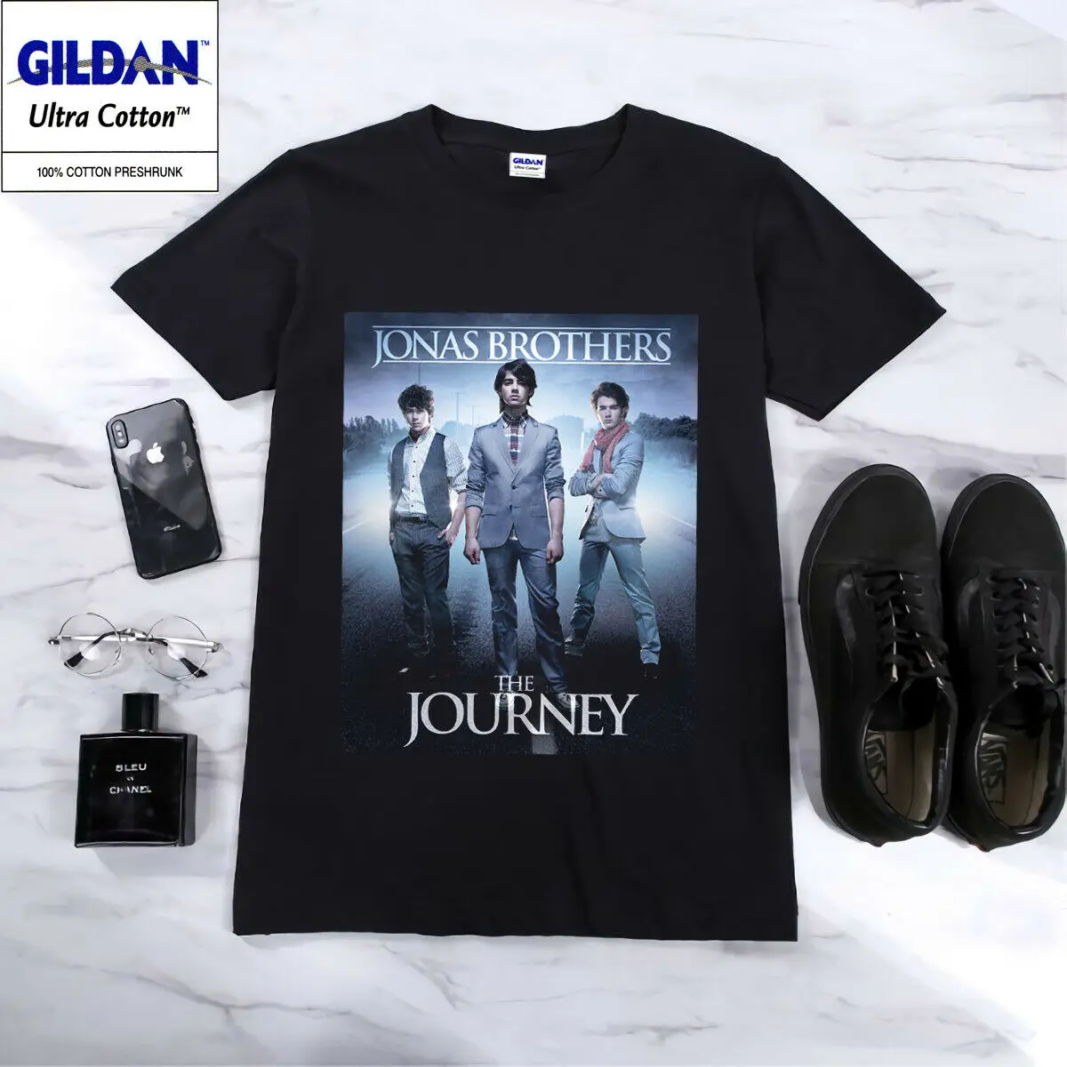 

RARE!! BLACK T-SHIRT JONAS BROTHERS The Journey Pop Rock Limited Edition