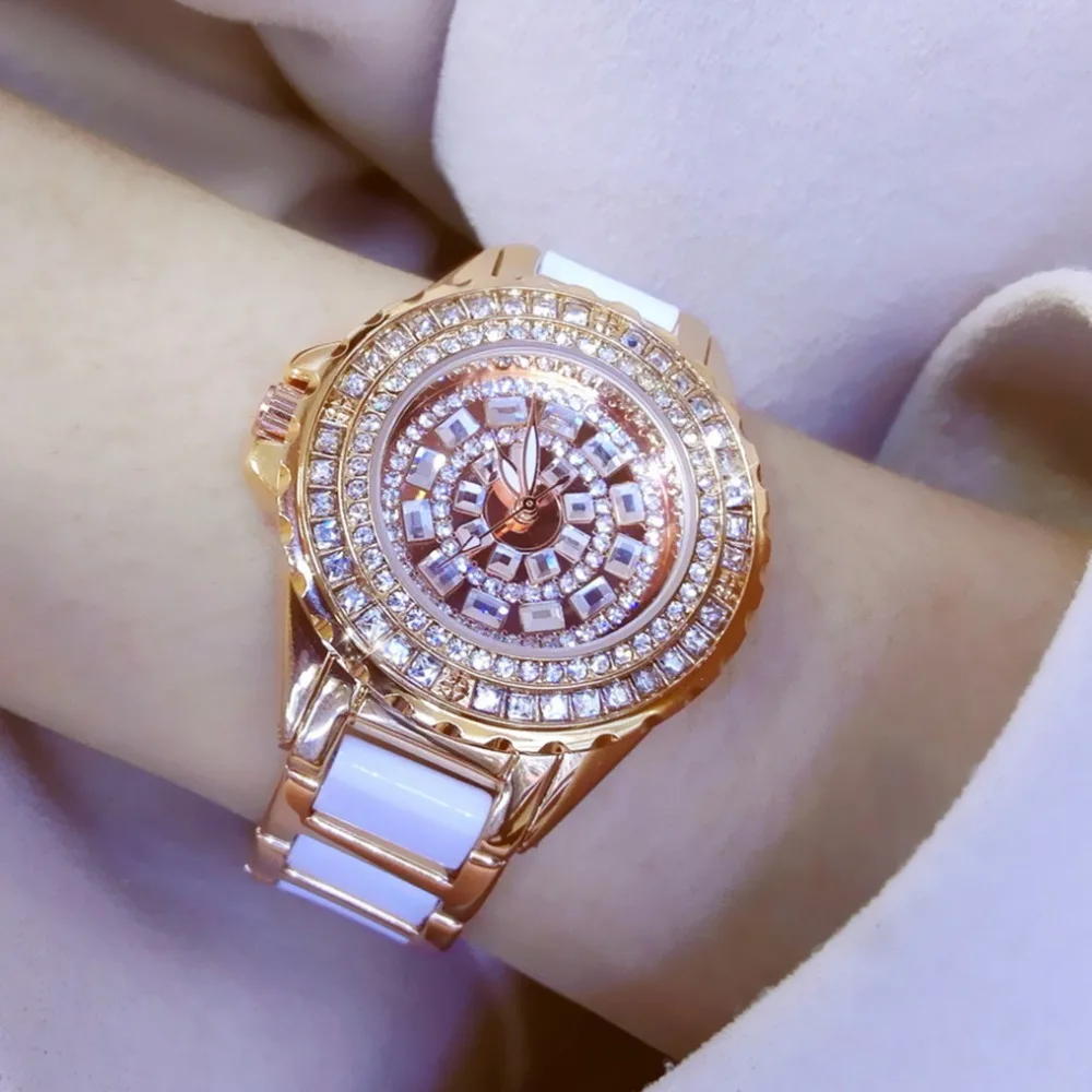 Керамическое платье женские часы reloj mujer кварцевые Роскошные розовое золото