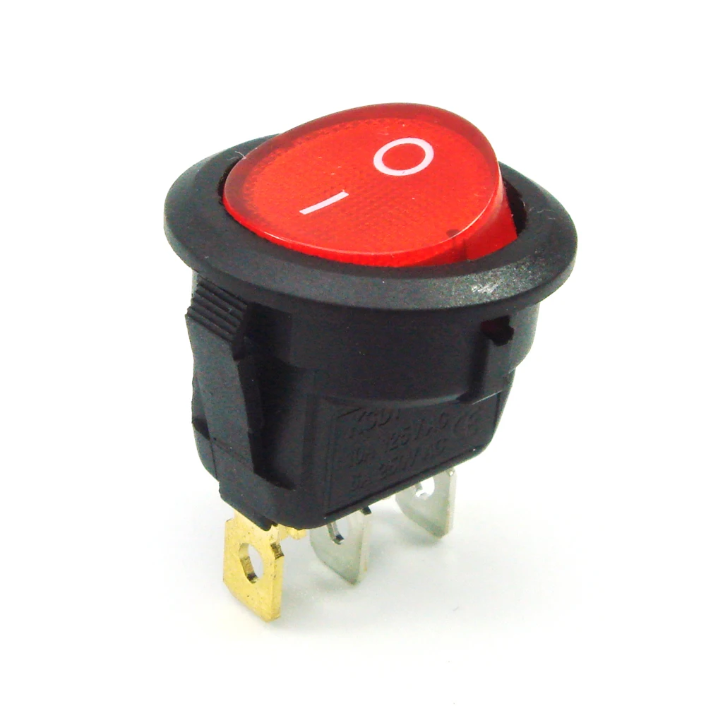 Interruptor basculante redondo iluminado SPST con 230 V CA corte de luz roja D:20 mm 
