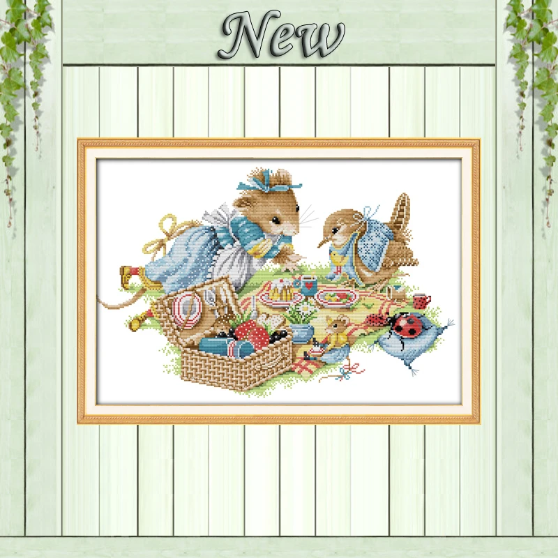 

Birthday party mouse bird painting counted print on the canvas DMC 14CT11CT Cross Stitch chinese Needlework kits Embroidery Sets