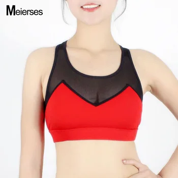 

MEIERSES Women's Sharp Curve Line Mesh Patchwork Yoga Bra Fitness Pullover Running Tank Top Padded Activewear Workout Clothes