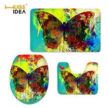 HUGSIDEA 3 шт./компл. коврик для ванной туалета утепленные, фланелевые Зимние Ванная комната сиденье для унитаза набор крышка мягкий принт бабочка WC крышка