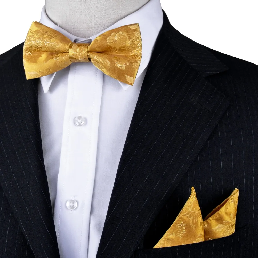 New Floral Solid Yellow Gold Tuxedo Bow Tie Pre tied Mens 100 Silk