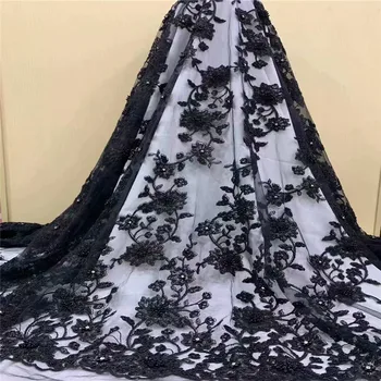 

Latest Style Beaded stones Fashion African Lace Fabric 3D Tulle African French Lace Fabric High Quality for wedding dress H1344