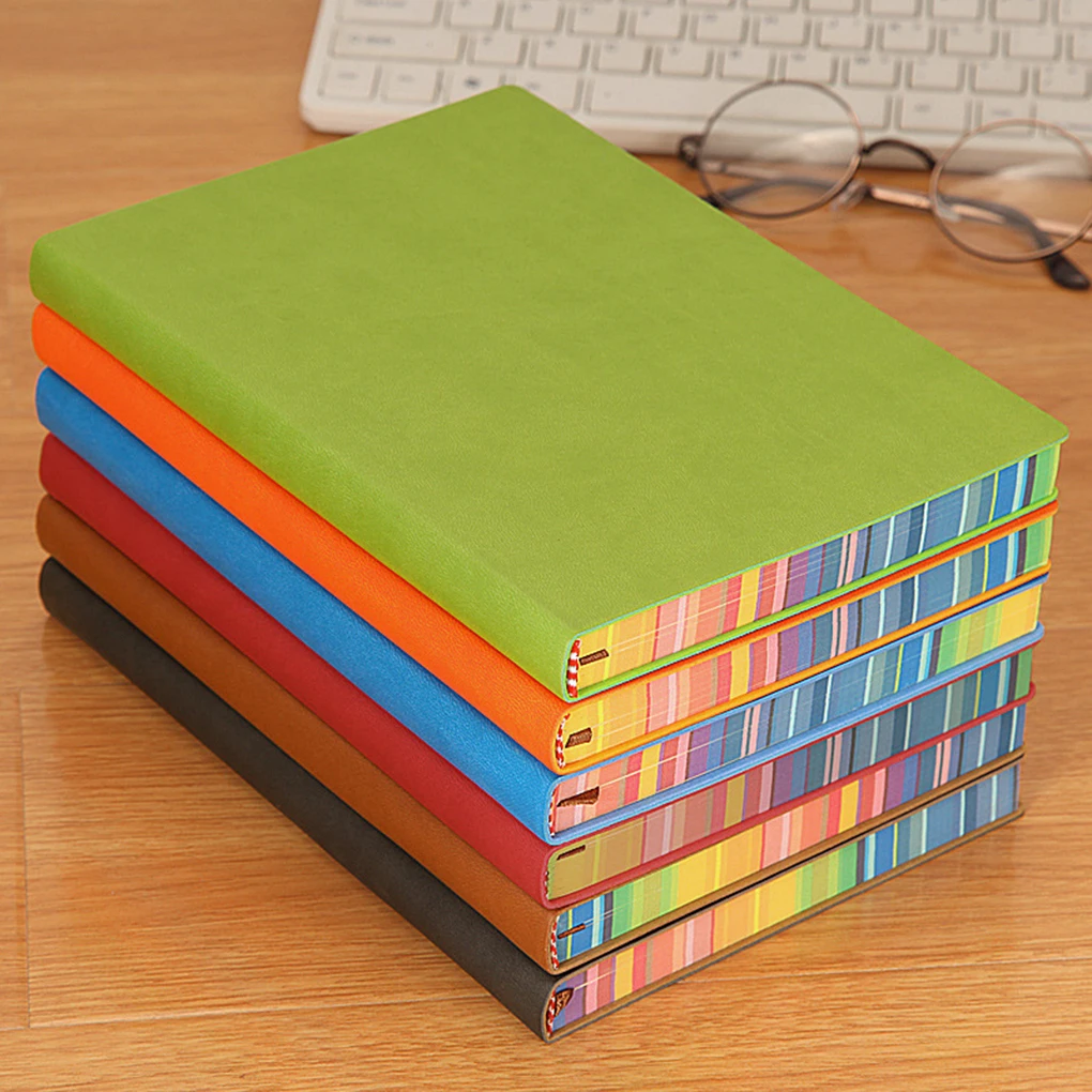 

A5 PU Leather Cover Notebook School Office Stationery Colorful Edge Note Book Daily Memos Travel Journal Agenda