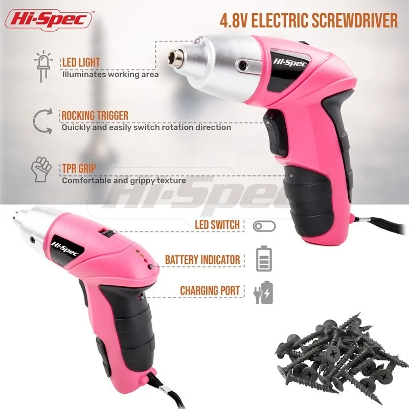 Hi-Spec 27pc 4.8V Electric Screwdriver LED Work Light Cordless Screwdriver Rechargable Battery Drill Bit Set Power Tools DT30317 Hi-Spec 27pc 4.8V Electric Screwdriver LED Work Light Cordless Screwdriver Rechargable Battery Drill Bit Set Power Tools DT30317