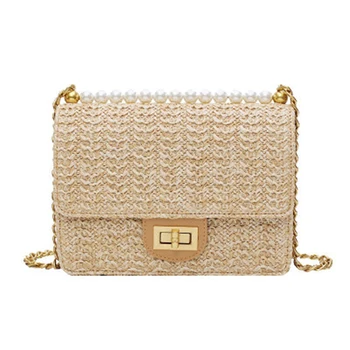 

Fashion Rattan Bag Leather Hardware Buckle Straw Bags Portable Bamboo Woven Bag Beach Holiday Bag