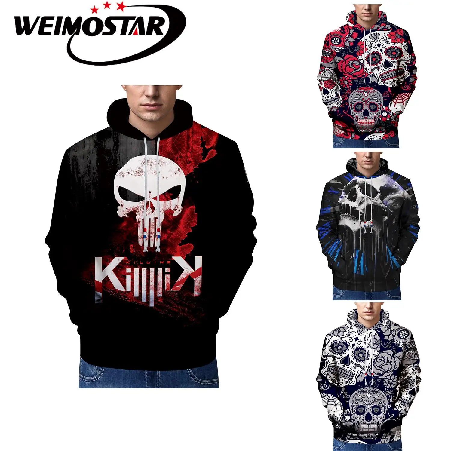 Weimostar Череп хип-хоп Street Wear кофты Для мужчин Kpop скейтборд Толстовки Демисезонный Прохладный пуловер с капюшоном челнока для отдыха