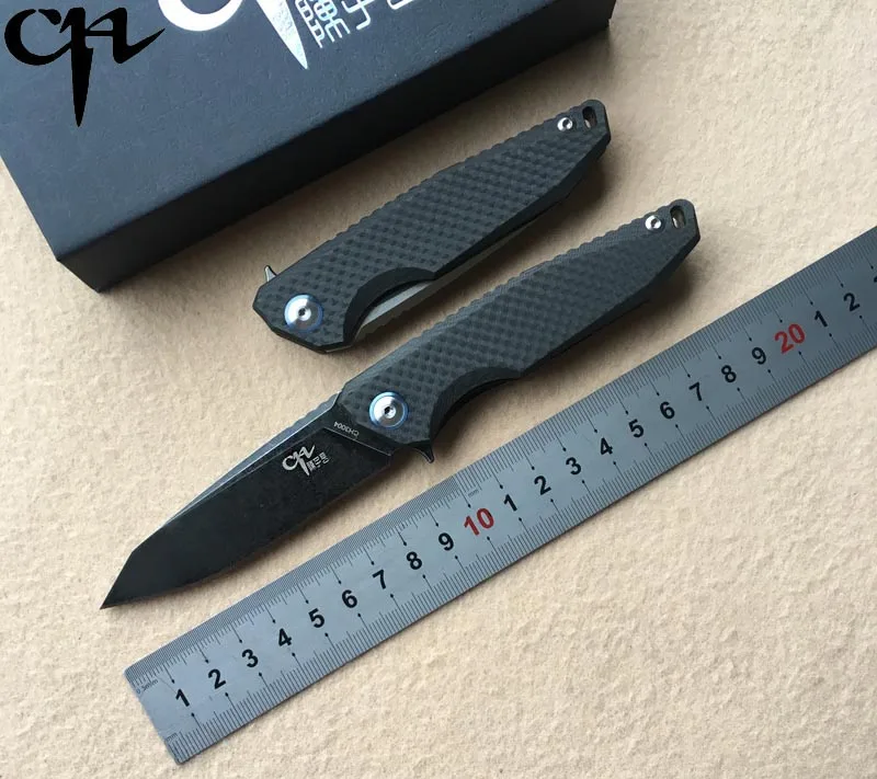 CH 3004 CH Folding Knife AUS 8 Blade Ball Bearings Titanium Carbon Fiber Handle Camping Hunting