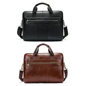 

Vintage Men's Genuine Leather Briefcase Business Cases Shoulder Messenger Laptop Bag Multifunction Male Large Capacity Handbag
