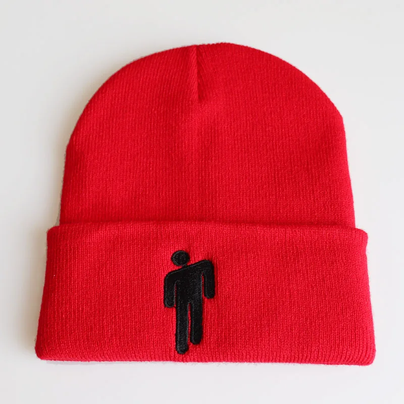 Billie Eilish, шапки Skullies Beanies для женщин и мужчин, вязаная шапка, повседневная шапка в стиле хип-хоп, зимняя шапка, одноцветная шапка унисекс, Прямая поставка - Цвет: Red